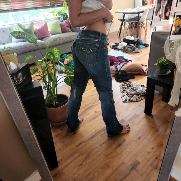 Rock 47 wrangler lowrise women's darkwash jeans - Picture 5 of 11